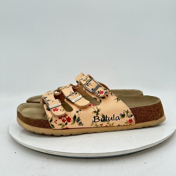 Betula by Birkenstock Florida Women Size 8 Pink Flower Triple Strap Slide Sandal - Picture 2 of 12